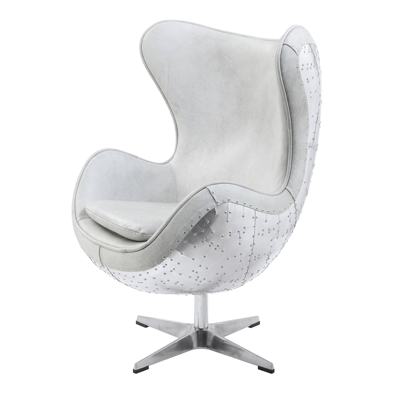 Bowery Hill Leather Upholstered Swivel Accent Chair with Aluminum Base