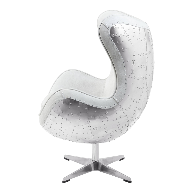 Bowery Hill Leather Upholstered Swivel Accent Chair with Aluminum Base