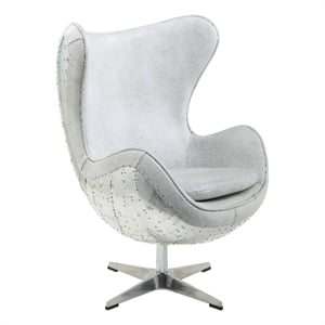 Bowery Hill Leather Upholstered Swivel Accent Chair with Aluminum Base