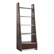 Bowery Hill 5-Shelf Wooden Bookcase with Leather Drawer in Bronze