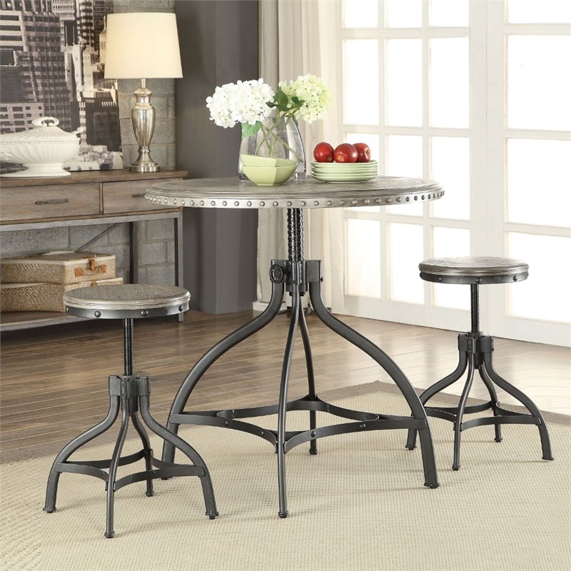 Bowery Hill 3-Piece Adjustable Dining Set with Wood and Metal in Gray Oak