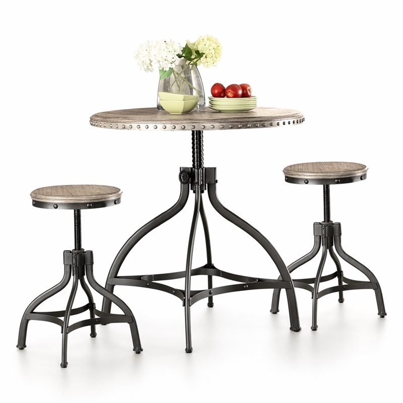 Bowery Hill 3-Piece Adjustable Dining Set with Wood and Metal in Gray Oak