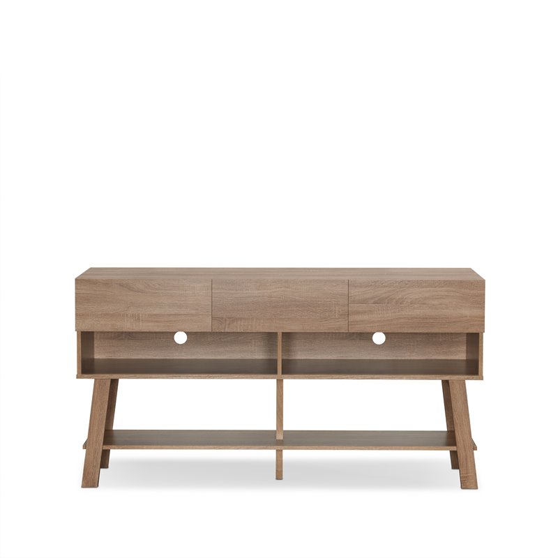 Bowery Hill Rectangular Wood TV Stand with 3 Drawers in Light Oak