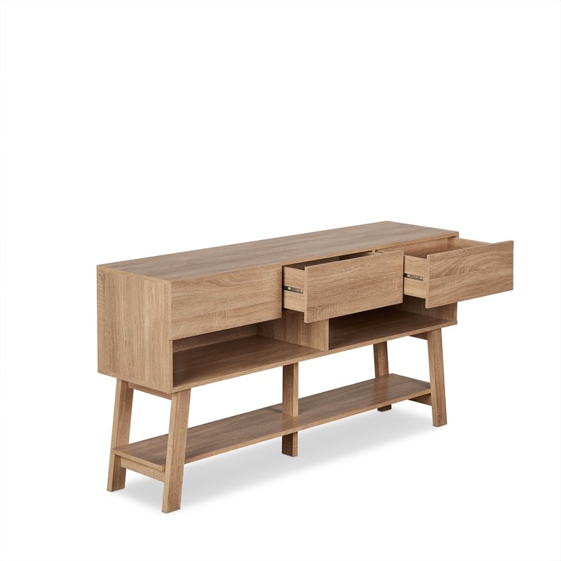 Bowery Hill Rectangular Wood TV Stand with 3 Drawers in Light Oak