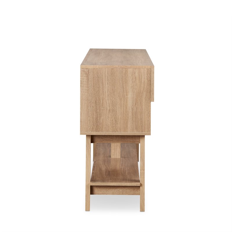 Bowery Hill Rectangular Wood TV Stand with 3 Drawers in Light Oak
