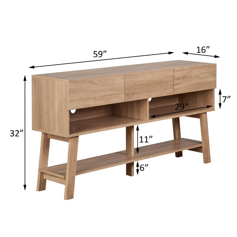 Bowery Hill Rectangular Wood TV Stand with 3 Drawers in Light Oak