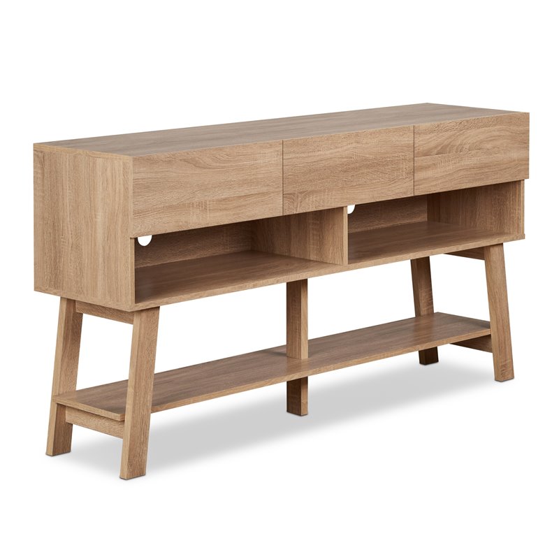 Bowery Hill Rectangular Wood TV Stand with 3 Drawers in Light Oak