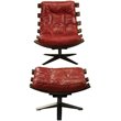 Bowery Hill Tufted Swayback Chair with Ottoman in Red Leather