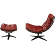 Bowery Hill Tufted Swayback Chair with Ottoman in Red Leather