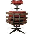 Bowery Hill Tufted Swayback Chair with Ottoman in Red Leather