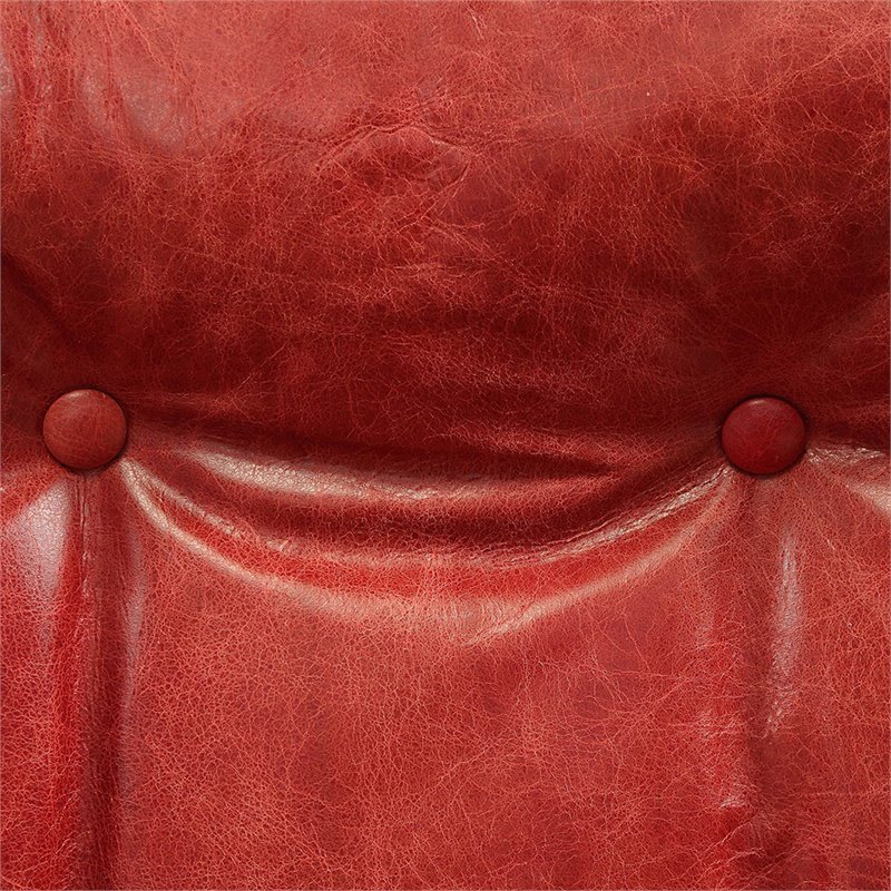 Bowery Hill Tufted Swayback Chair with Ottoman in Red Leather