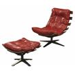 Bowery Hill Tufted Swayback Chair with Ottoman in Red Leather