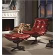 Bowery Hill Tufted Swayback Chair with Ottoman in Red Leather
