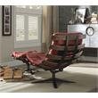 Bowery Hill Tufted Swayback Chair with Ottoman in Red Leather