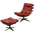 Bowery Hill Tufted Swayback Chair with Ottoman in Red Leather