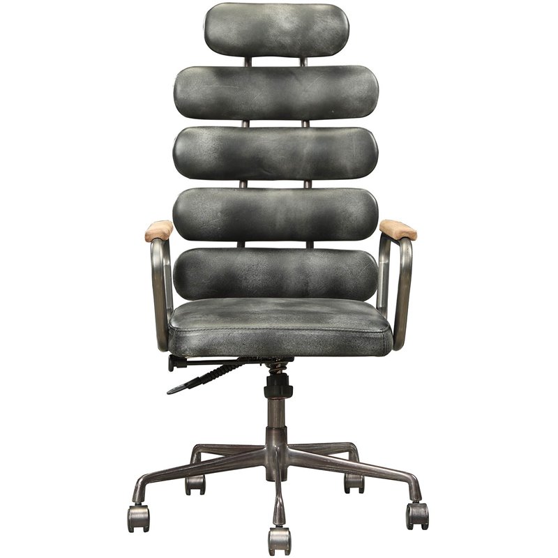 Bowery Hill Leather High Back Adjustable Swivel Office Chair in Black