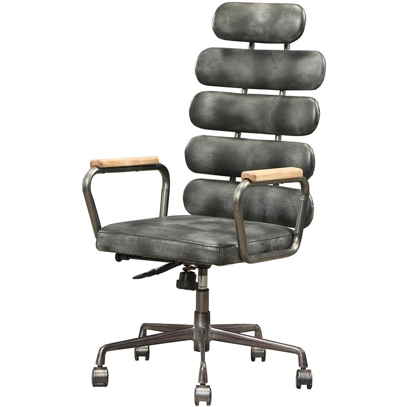 Bowery Hill Leather High Back Adjustable Swivel Office Chair in Black