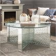Bowery Hill Round Glass-Top Coffee Table with Mirrored Finish and Crystals