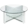 Bowery Hill Round Glass-Top Coffee Table with Mirrored Finish and Crystals