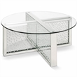 Bowery Hill Round Glass-Top Coffee Table with Mirrored Finish and Crystals