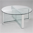Bowery Hill Round Glass-Top Coffee Table with Mirrored Finish and Crystals