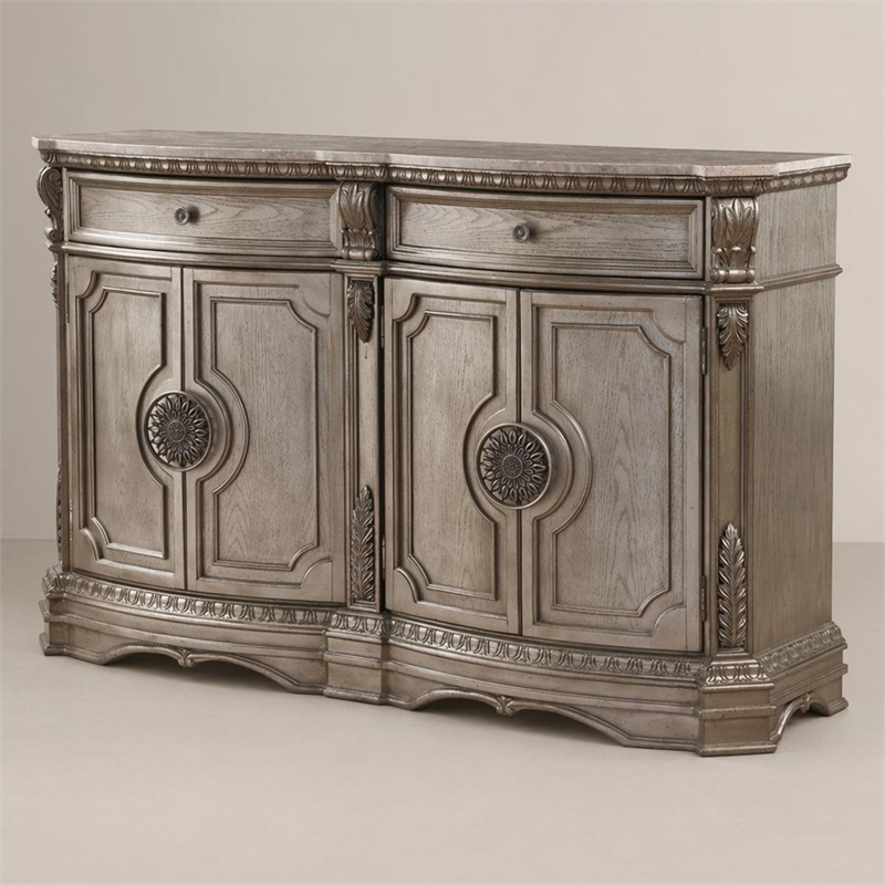 Bowery Hill 2-Drawer Server with 4 Doors and Raised Motifs in Champagne