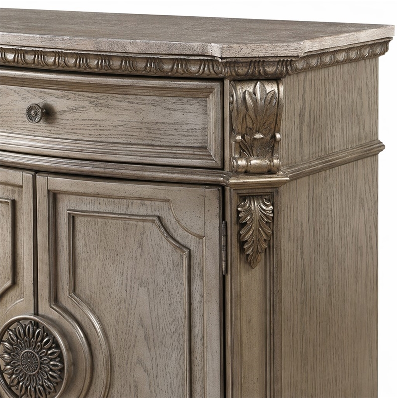 Bowery Hill 2-Drawer Server with 4 Doors and Raised Motifs in Champagne