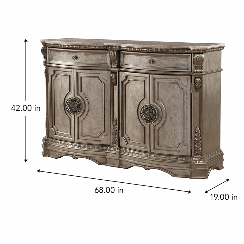 Bowery Hill 2-Drawer Server with 4 Doors and Raised Motifs in Champagne