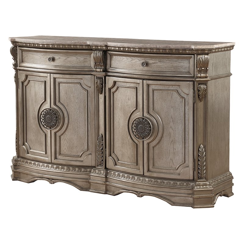 Bowery Hill 2-Drawer Server with 4 Doors and Raised Motifs in Champagne