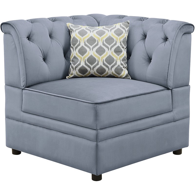 Bowery Hill Velvet Button Tufted Armless Wedge Chair in Gray Upholstery