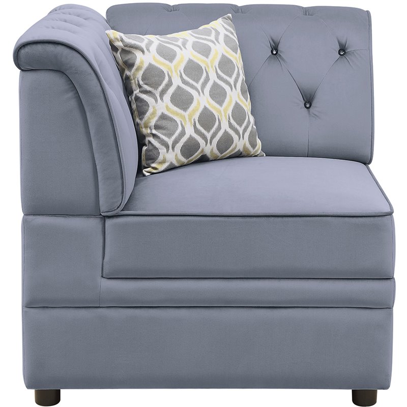Bowery Hill Velvet Button Tufted Armless Wedge Chair in Gray Upholstery