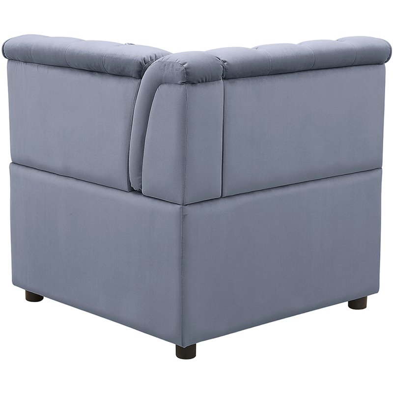 Bowery Hill Velvet Button Tufted Armless Wedge Chair in Gray Upholstery