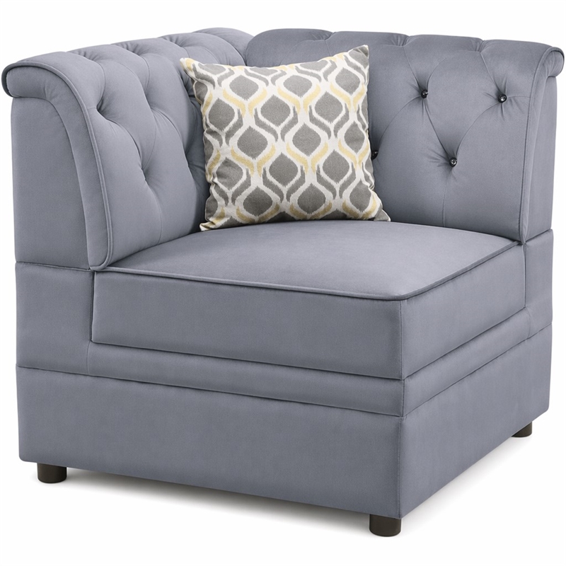 Bowery Hill Velvet Button Tufted Armless Wedge Chair in Gray Upholstery