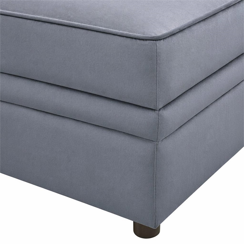Bowery Hill Velvet Button Tufted Armless Wedge Chair in Gray Upholstery