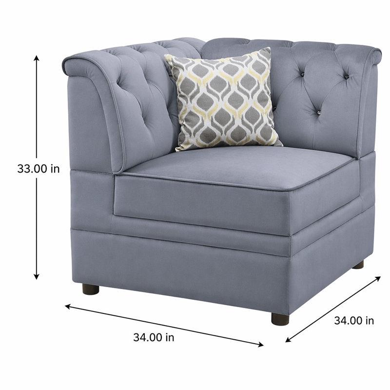 Bowery Hill Velvet Button Tufted Armless Wedge Chair in Gray Upholstery