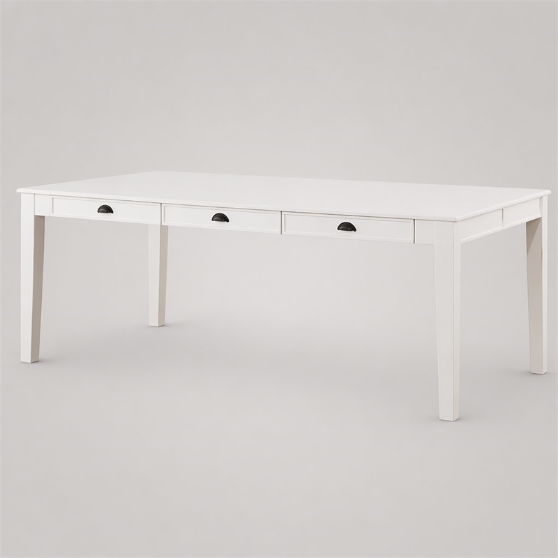 Bowery Hill Rectangular Wooden Dining Table with 6 Drawers in Antique White