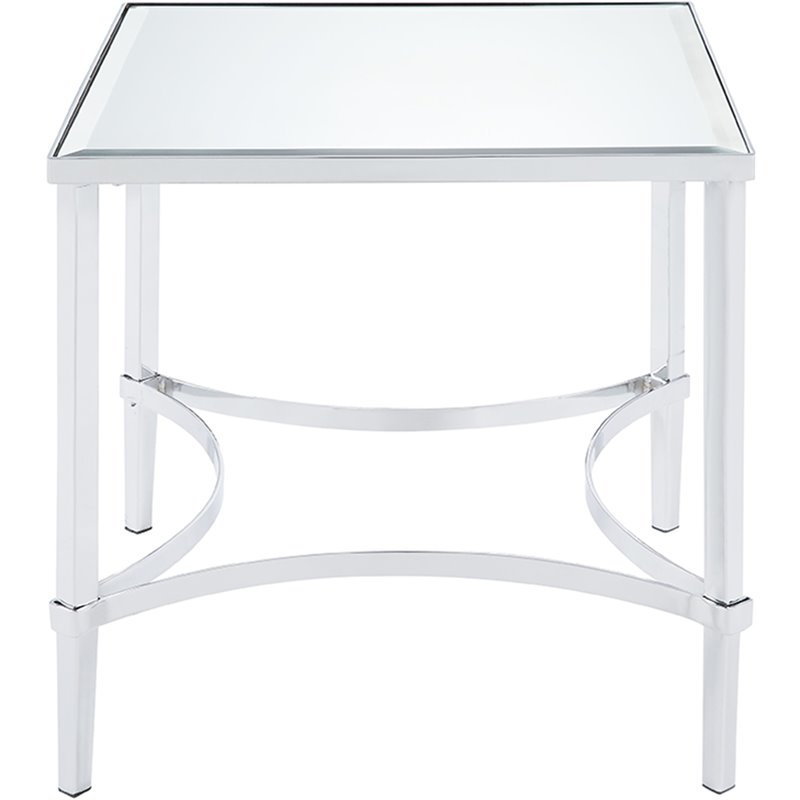 Bowery Hill Square Metal & Glass End Table in Chrome Finish with Mirrored Top