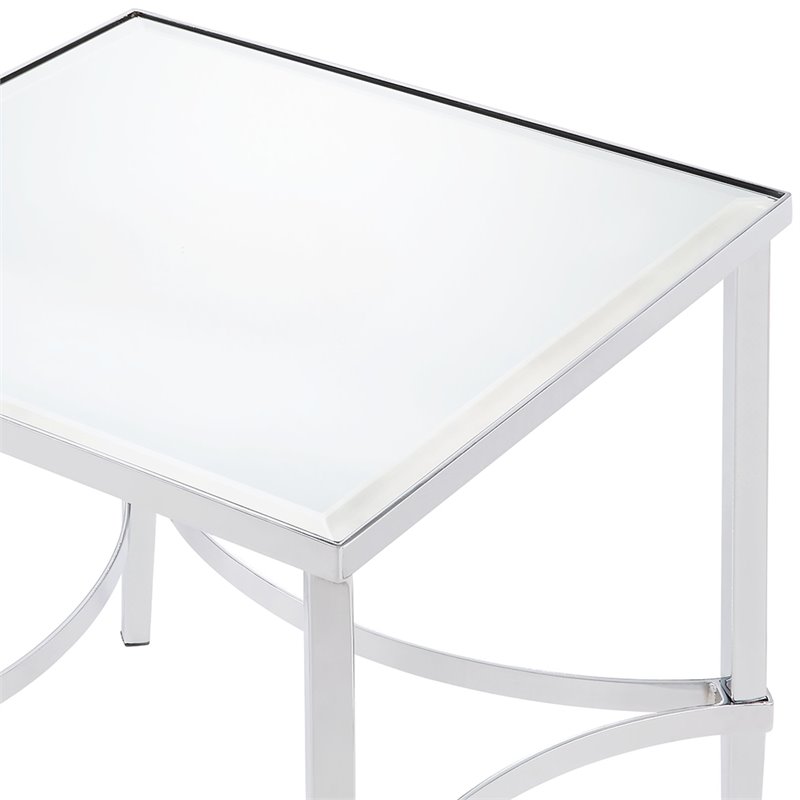 Bowery Hill Square Metal & Glass End Table in Chrome Finish with Mirrored Top