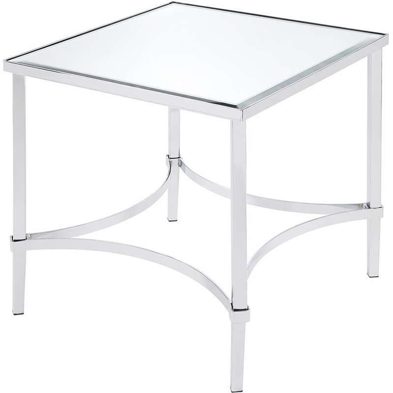 Bowery Hill Square Metal & Glass End Table in Chrome Finish with Mirrored Top