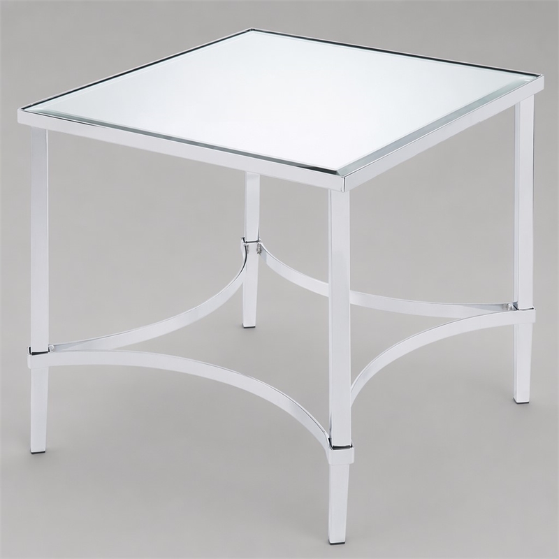 Bowery Hill Square Metal & Glass End Table in Chrome Finish with Mirrored Top