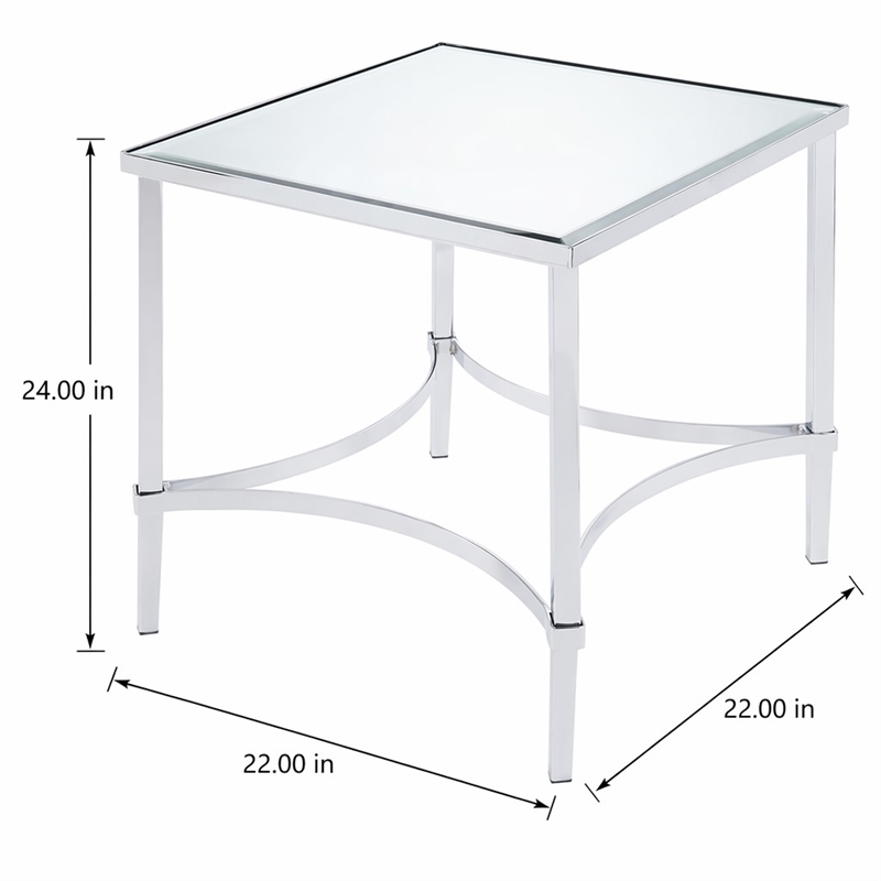 Bowery Hill Square Metal & Glass End Table in Chrome Finish with Mirrored Top