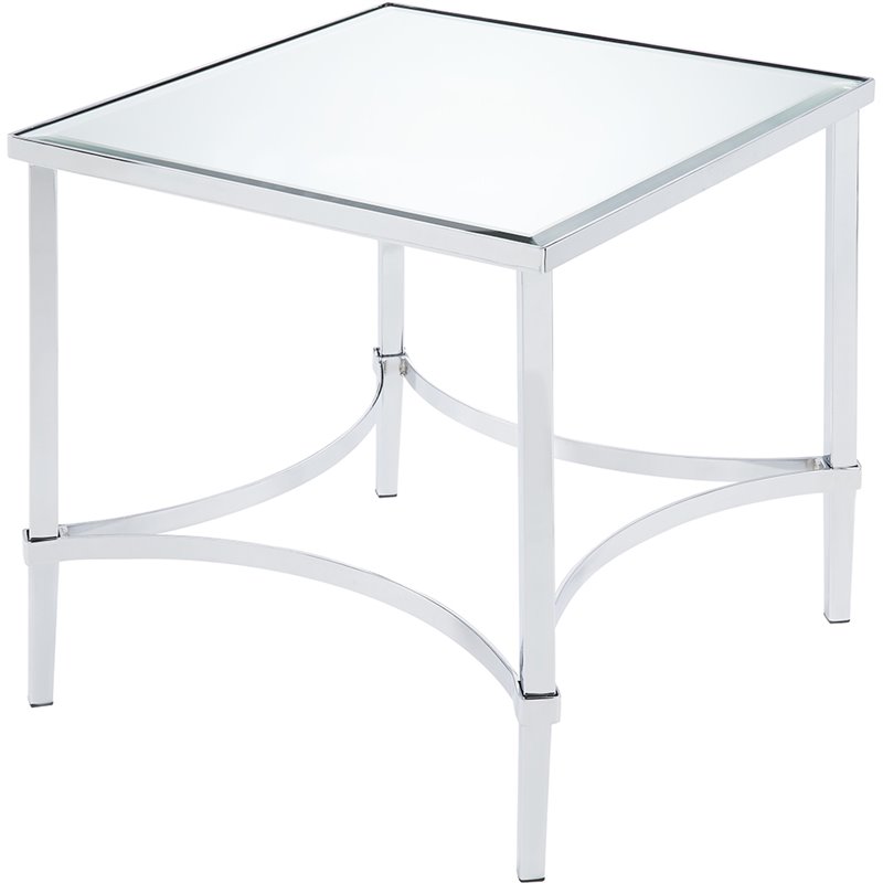 Bowery Hill Square Metal & Glass End Table in Chrome Finish with Mirrored Top
