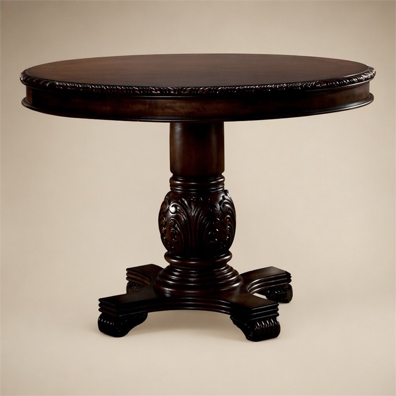 Bowery Hill Round Single Pedestal Counter Height Table in Espresso