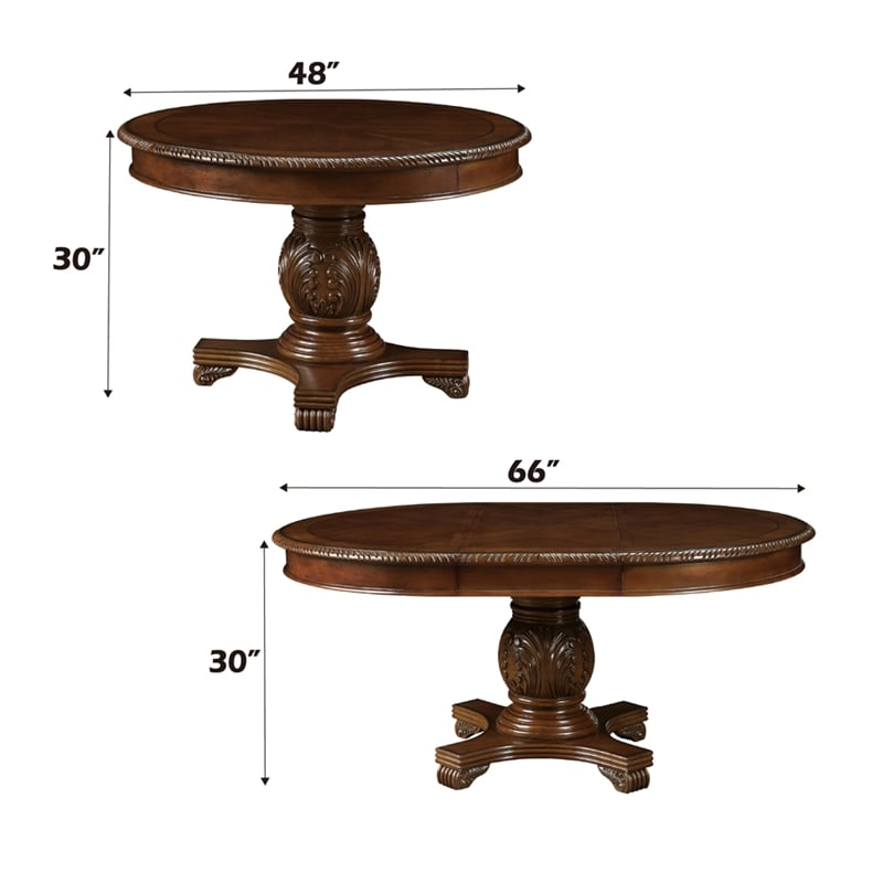 Bowery Hill Round Single Pedestal Dining Table with Removable Leaf in Cherry