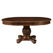 Bowery Hill Round Single Pedestal Dining Table with Removable Leaf in Cherry