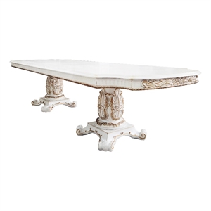 Bowery Hill Wood Dining Table with Double Pedestal in Antique Pearl
