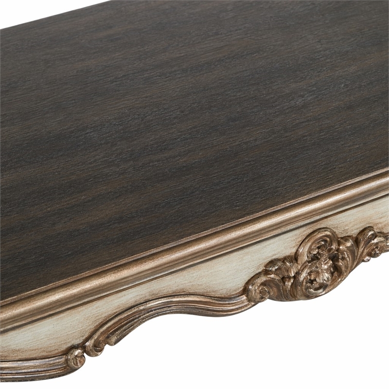 Bowery Hill Gold Patina Sofa Table with Scrolled Leg and Shelf