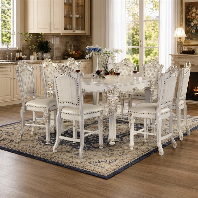 Bowery Hill Wooden Counter Height Table in Antique Pearl Finish