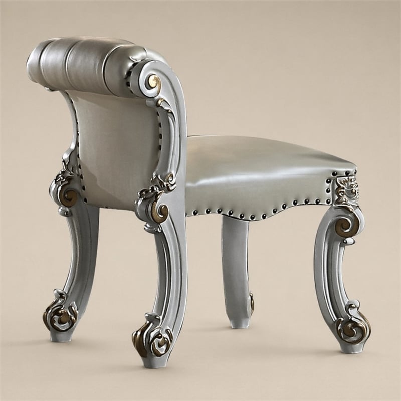 Bowery Hill Transitional Wood Vanity Stool with Padded Seat in Beige