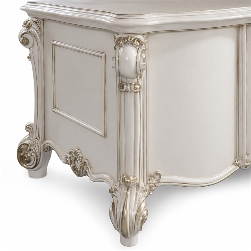 Bowery Hill Wooden Computer Desk and Hutch in Antique Pearl with Storage